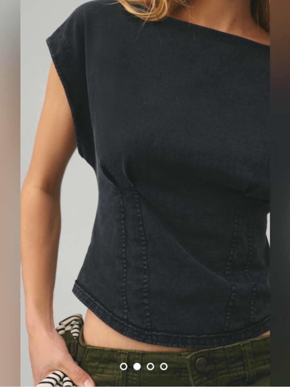 Pilcro Black Gray Corset Tee Top- XS - Picture 4 of 7